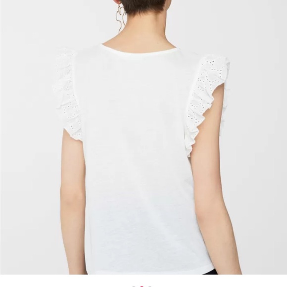 Mango white Schiffli embroidered eyelet lace cap sleeve top size medium - Picture 2 of 8